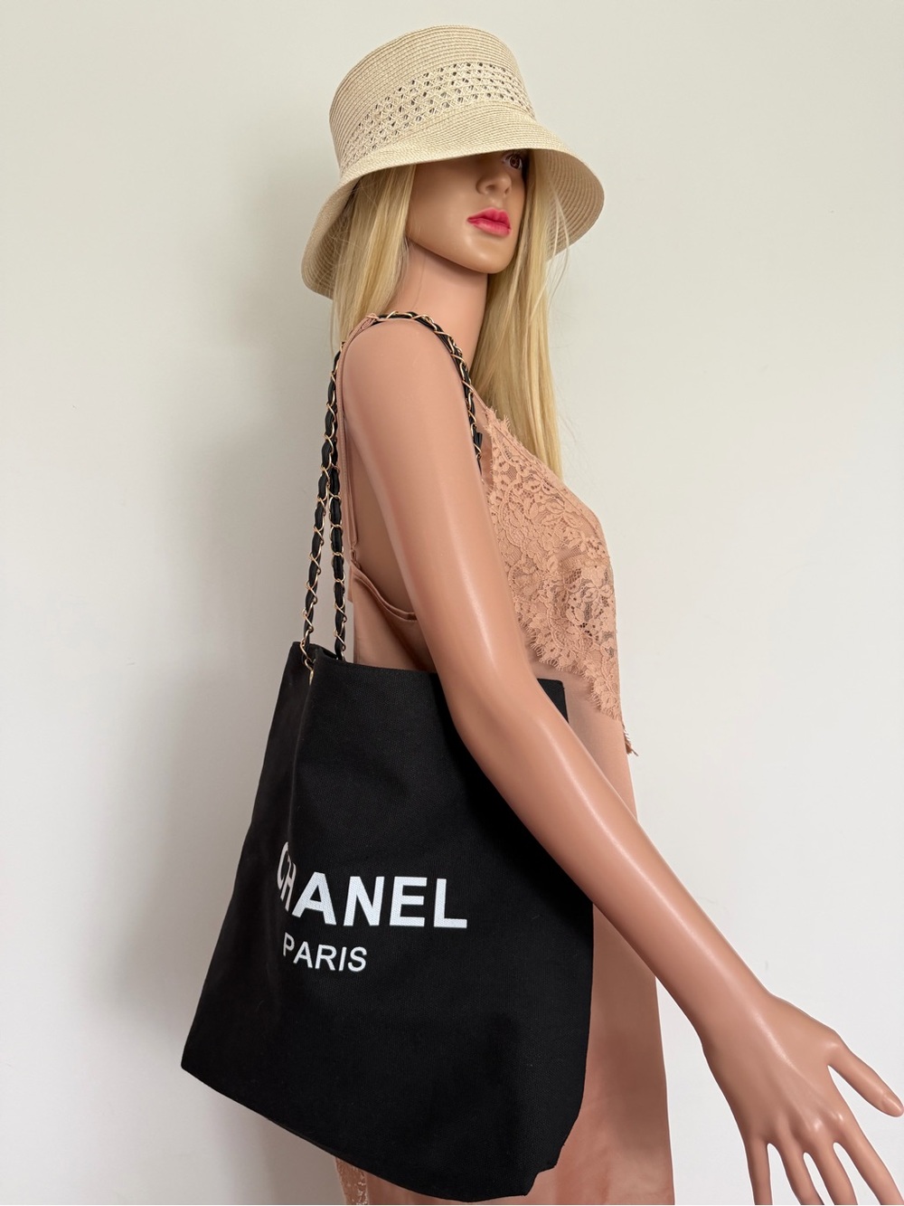 GWP Chanel Paris Black Canvas Chain-Handle Tote